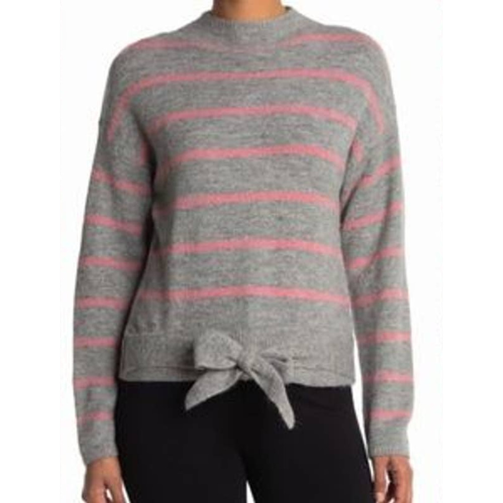 NWT Wayf Grey / Pink Front Tie Sweater Sz M